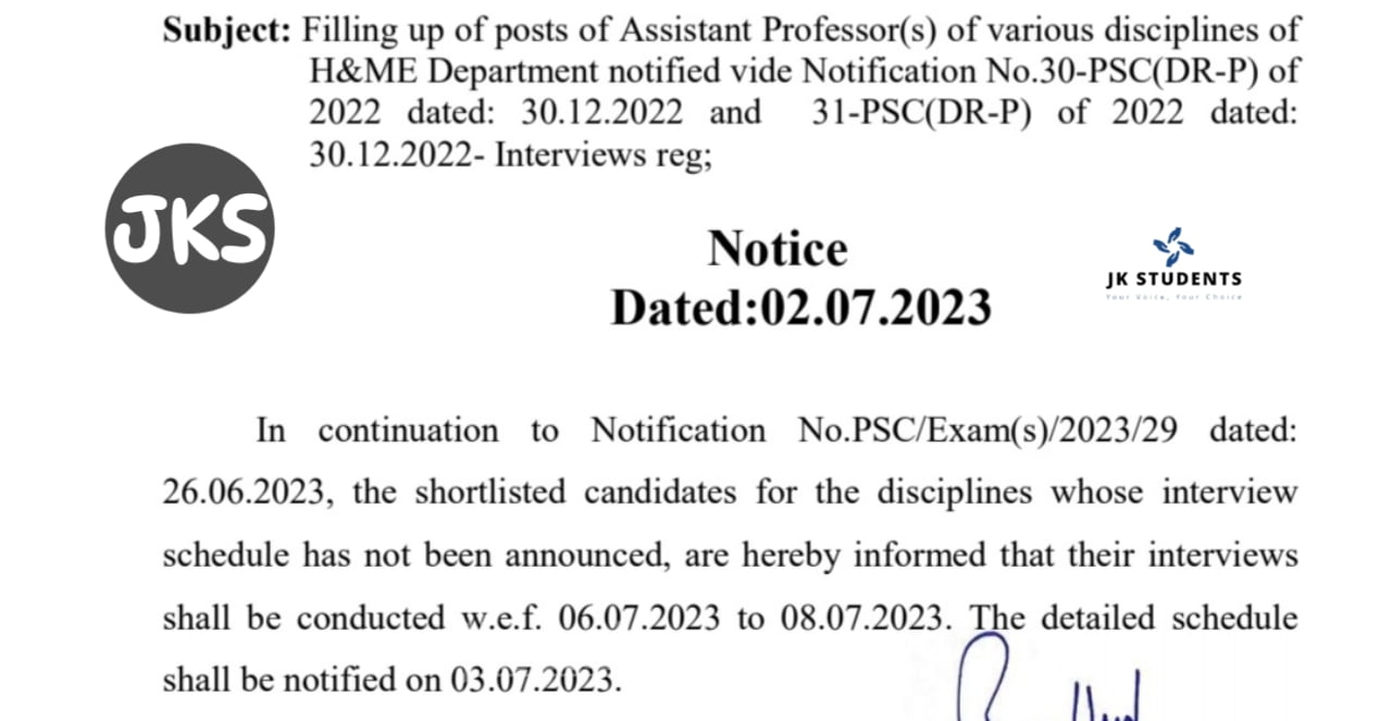 Interview schedule for the post of Assistant Professor 1 Interview schedule for the post of Assistant Professor