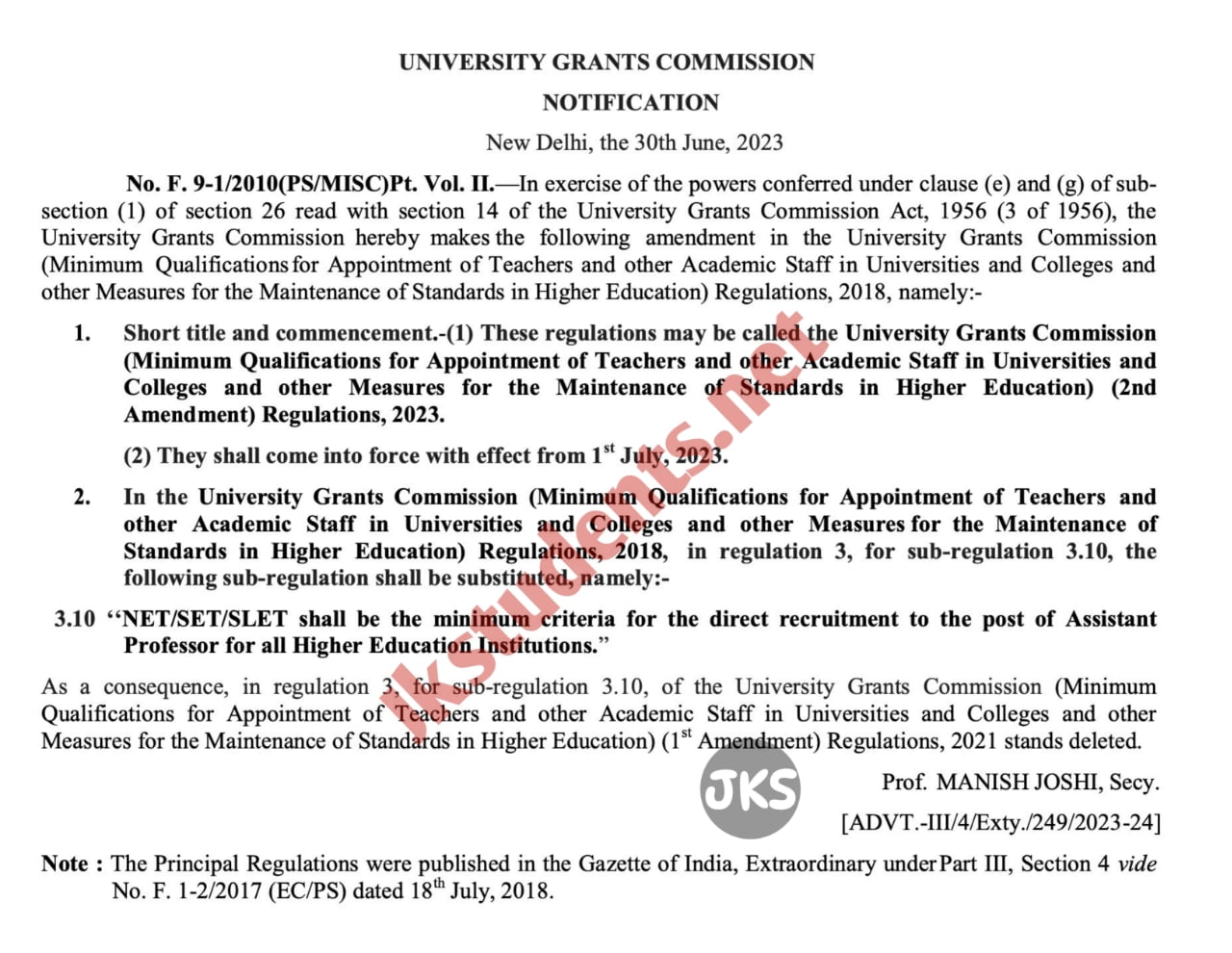 NET/SET/SLET minimum criteria for direct recruitment of Assistant Professors: UGC 2 NET/SET/SLET minimum criteria for direct recruitment of Assistant Professors: UGC