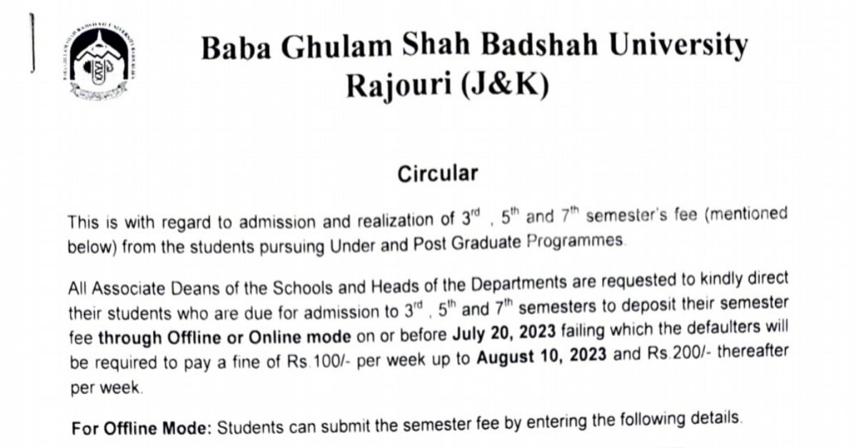 BGSBU Notification Regarding Semester Fee for U.G, P.G, Diploma Programme Odd Semester, June-Dec, 2023 1 BGSBU Notification Regarding Semester Fee for U.G, P.G, Diploma Programme Odd Semester, June-Dec, 2023