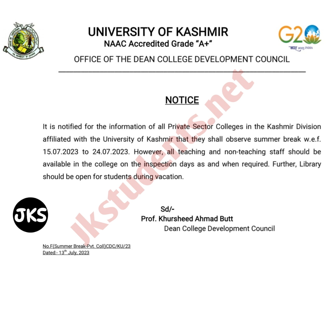 Summer Vacations For All Private Colleges Kashmir Division 2023 2 Summer Vacations For All Private Colleges Kashmir Division 2023