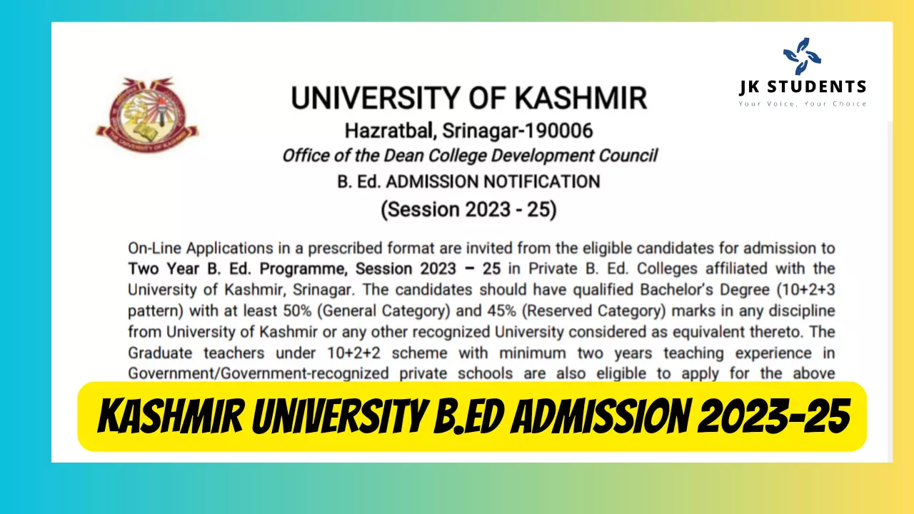 Kashmir University B.Ed Admission 2023-25
