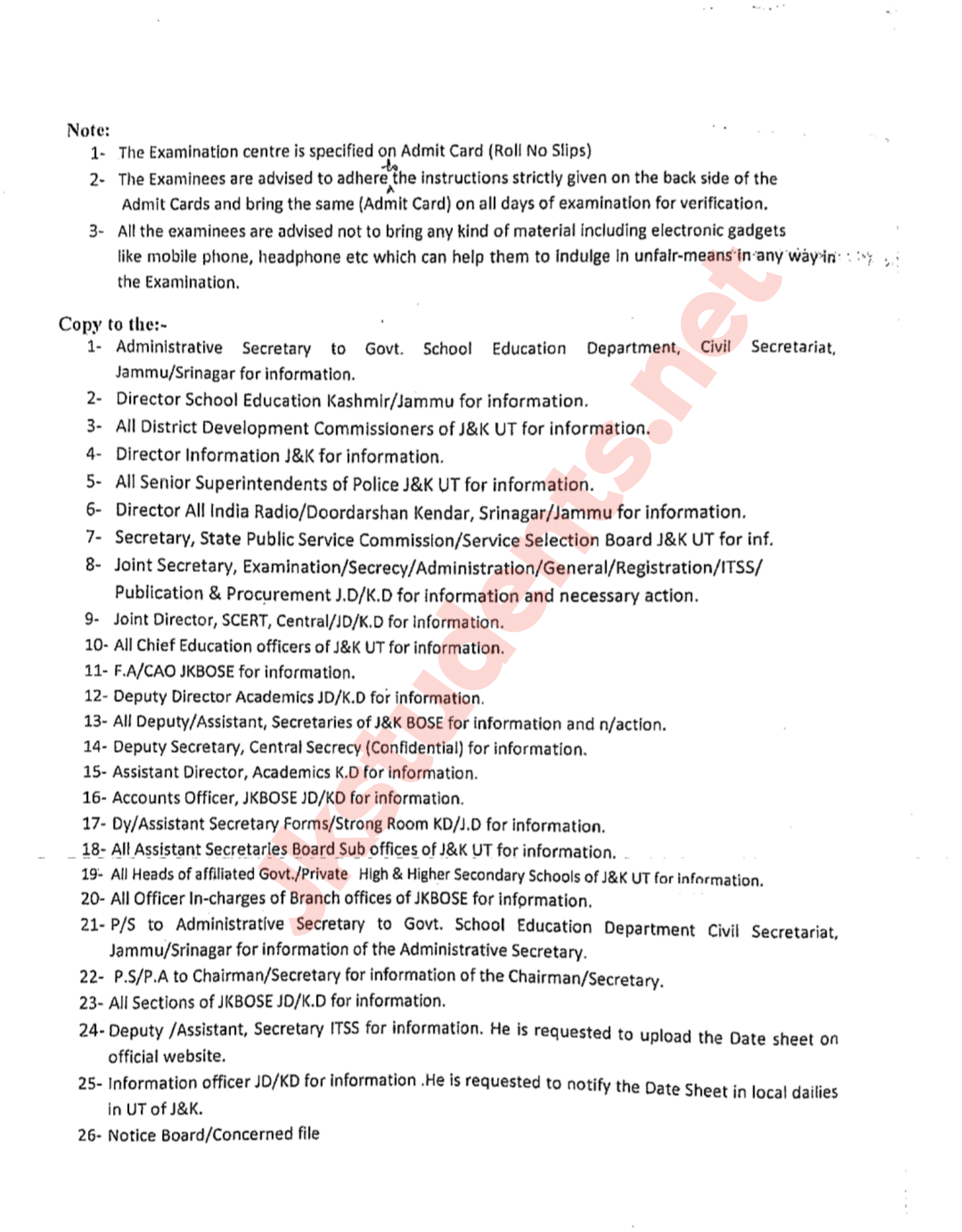 JKBOSE Class 11th Datesheet 2024 Released, Download PDF JK Students