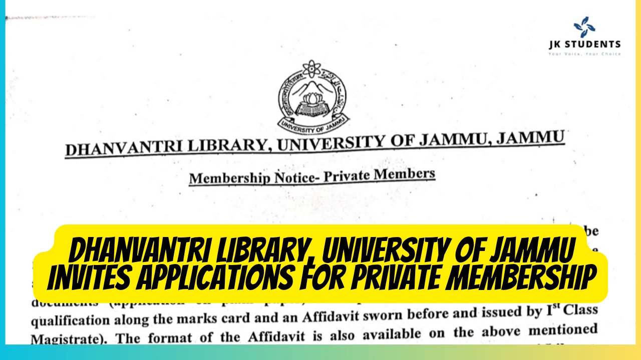 Dhanvantri Library, University of Jammu Invites Applications for Private Membership